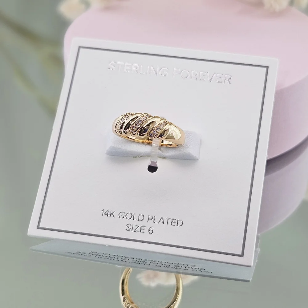 Sterling Forever Ring Tonya 14K Gold Plated CZ Pavé Twisted Ring Gift New